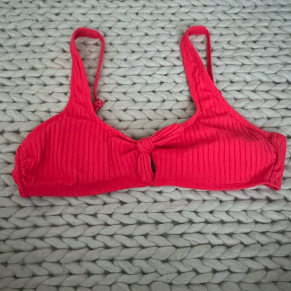 Xhilaration Red Ribbed Knot-Front Bikini Top